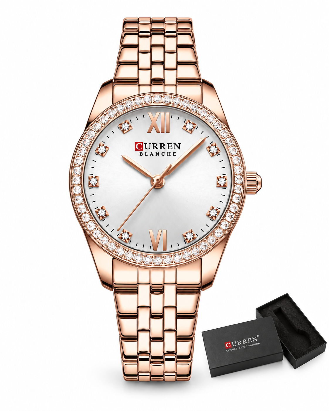 Trudel™ — Ocelové hodinky se srdíčkovým náramkem a štrasem