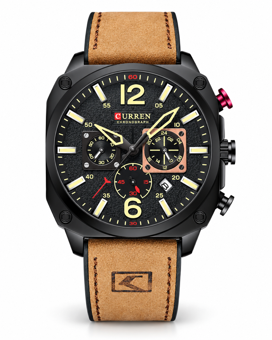 Detlef™ — Pánské military hodinky s koženým řemínkem